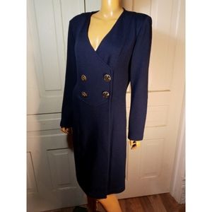 St. John Collection navy blue military knit wrap dress 10